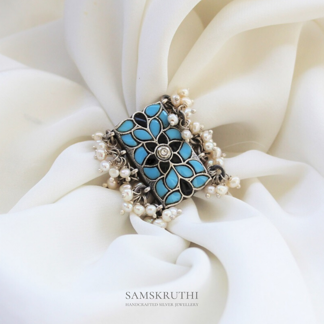 Blue Kundan Ring